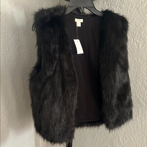 J. Crew Black Faux Fur Vest with Plush Texture